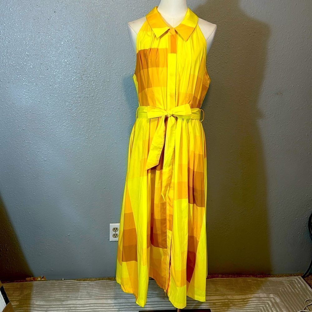 NWT Anthropologie Plenty by Tracy Reese halter gold/ yellow  dress size L